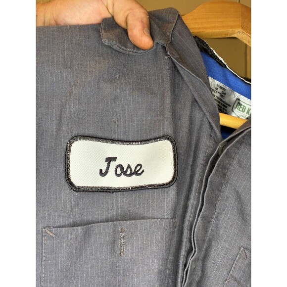 Red Cap Gray Blue Mens Mechanic Work Shirt Short Sleeve Button up (Jose On Front - Picture 3 of 7